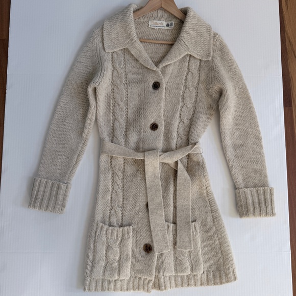 Dillard's Vintage Ivory Pure Wool Cable Knitted Medium Length Cardigan Sweater S - Picture 7 of 7